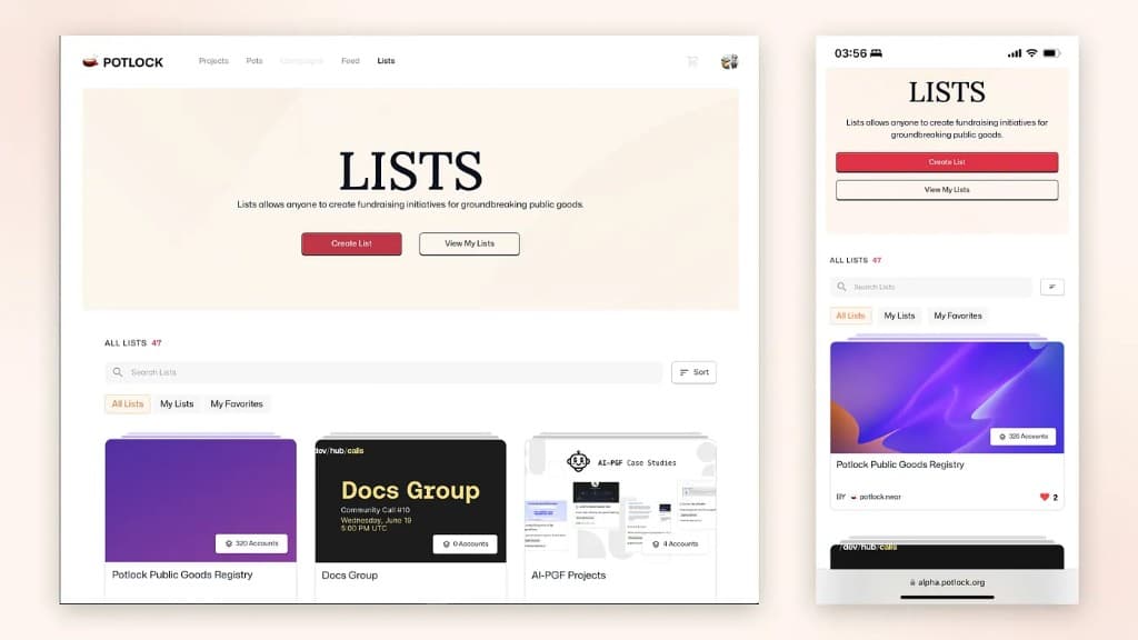 Lists feature — example from product marketing